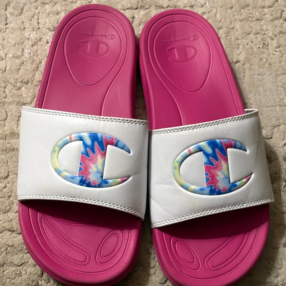 Champion Kids Tie-Dye Logo Pink Slide Sandals